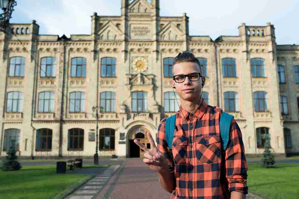 Campus with flag